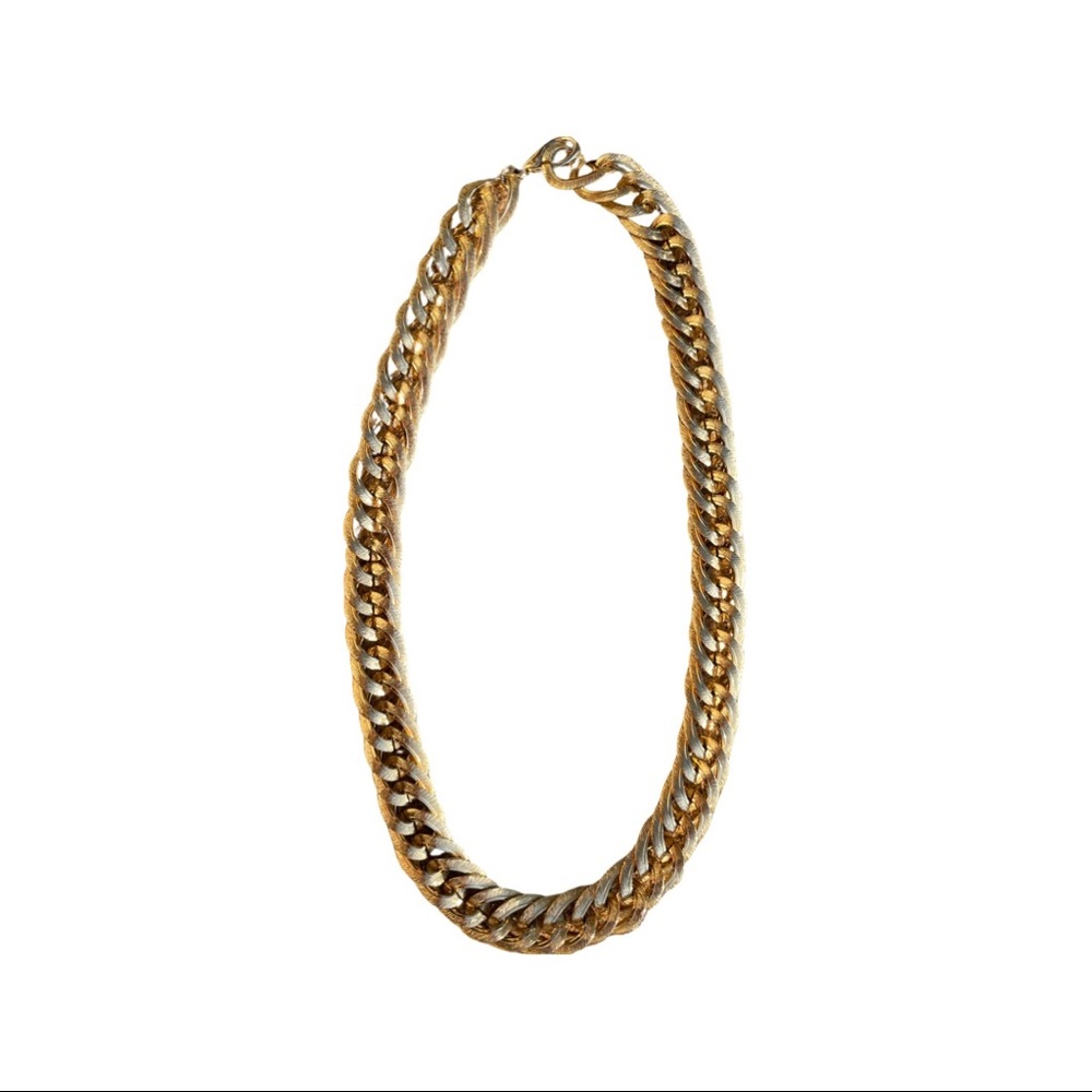 Vintage Gold Tone Textured Chunky Curb Chain Necklace